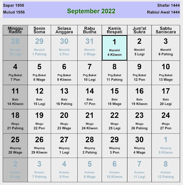 Kalender Jawa September 2022 Lengkap Hari Baik And Buruk 4548